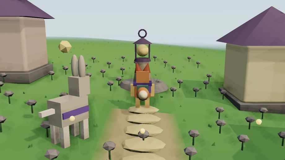Lost Lanterns gameplay: a rabbit in a village with a glowing lantern